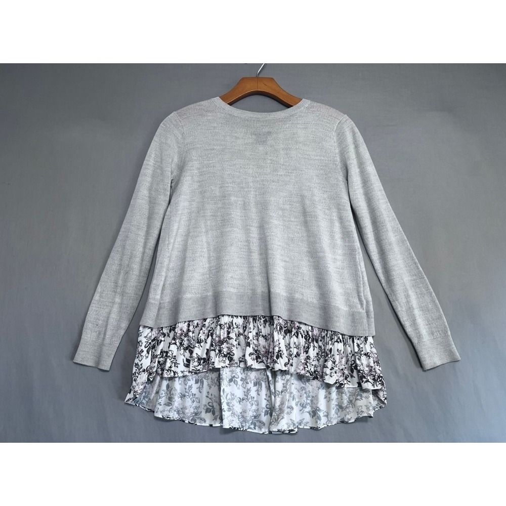 Club Monaco Gray Mixed Media Floral Pleated Split Back Sweater XS